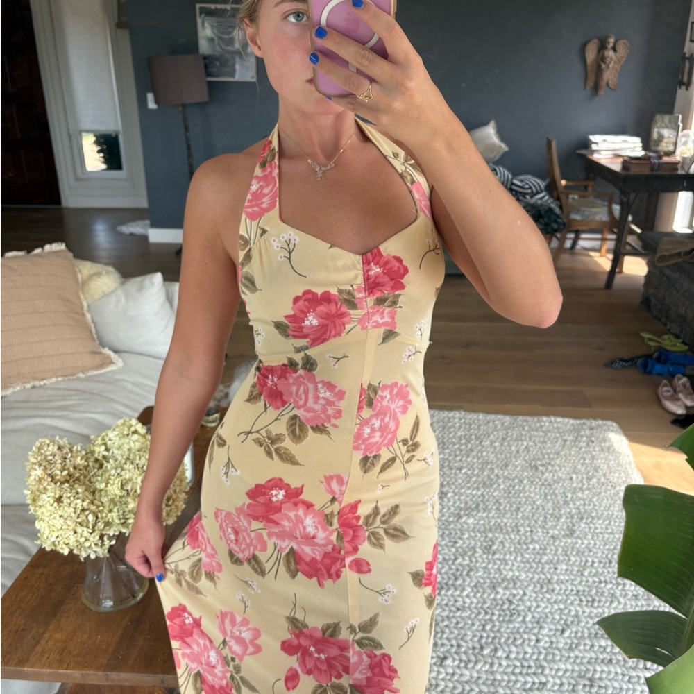 Floral Halter Dress with Pink and Cream Design - Picture 2 of 7